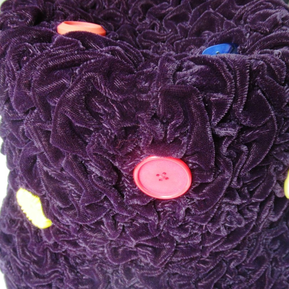 Deep Purple Velvet Hat Hand Ruched Fabric Decorated With Vintage Buttons - Picture 7 of 8